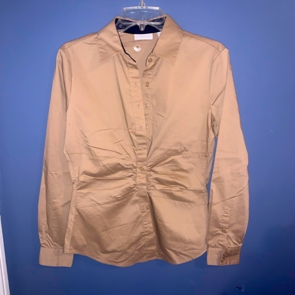 New York and Company tan long sleeve button down shirt
